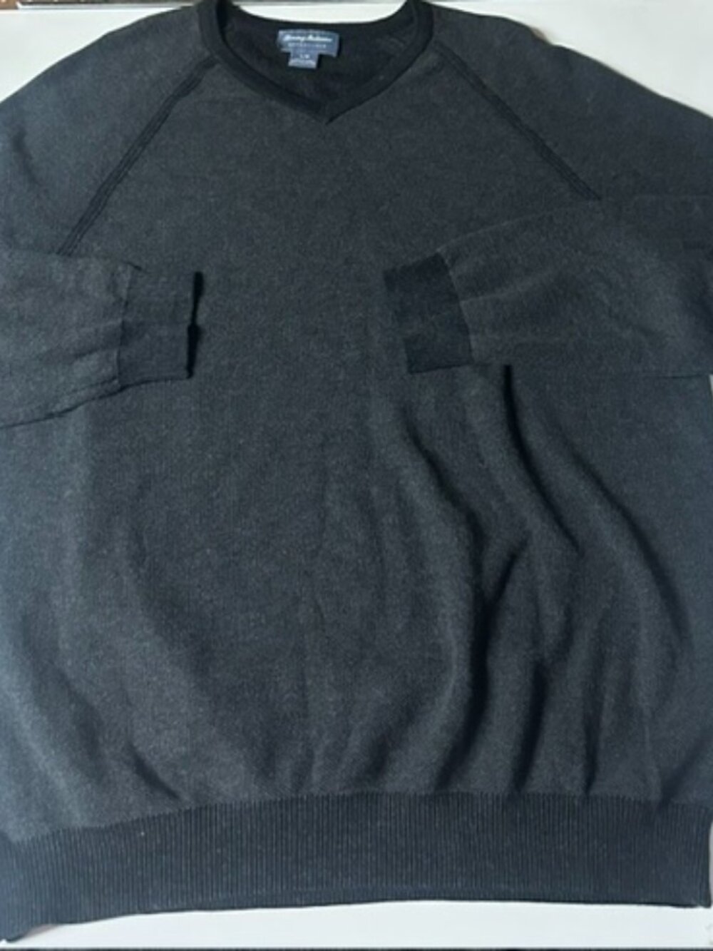 Tommy Bahama Pima Cotton Sweater Solid Dark Gray Reversible V Neck Large Sweater